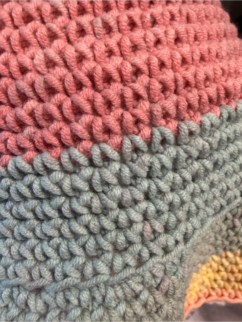 Hand-Crocheted Multicolor Bucket Hat - Pastel Pink, Mint & Yellow - Picture 3 of 4